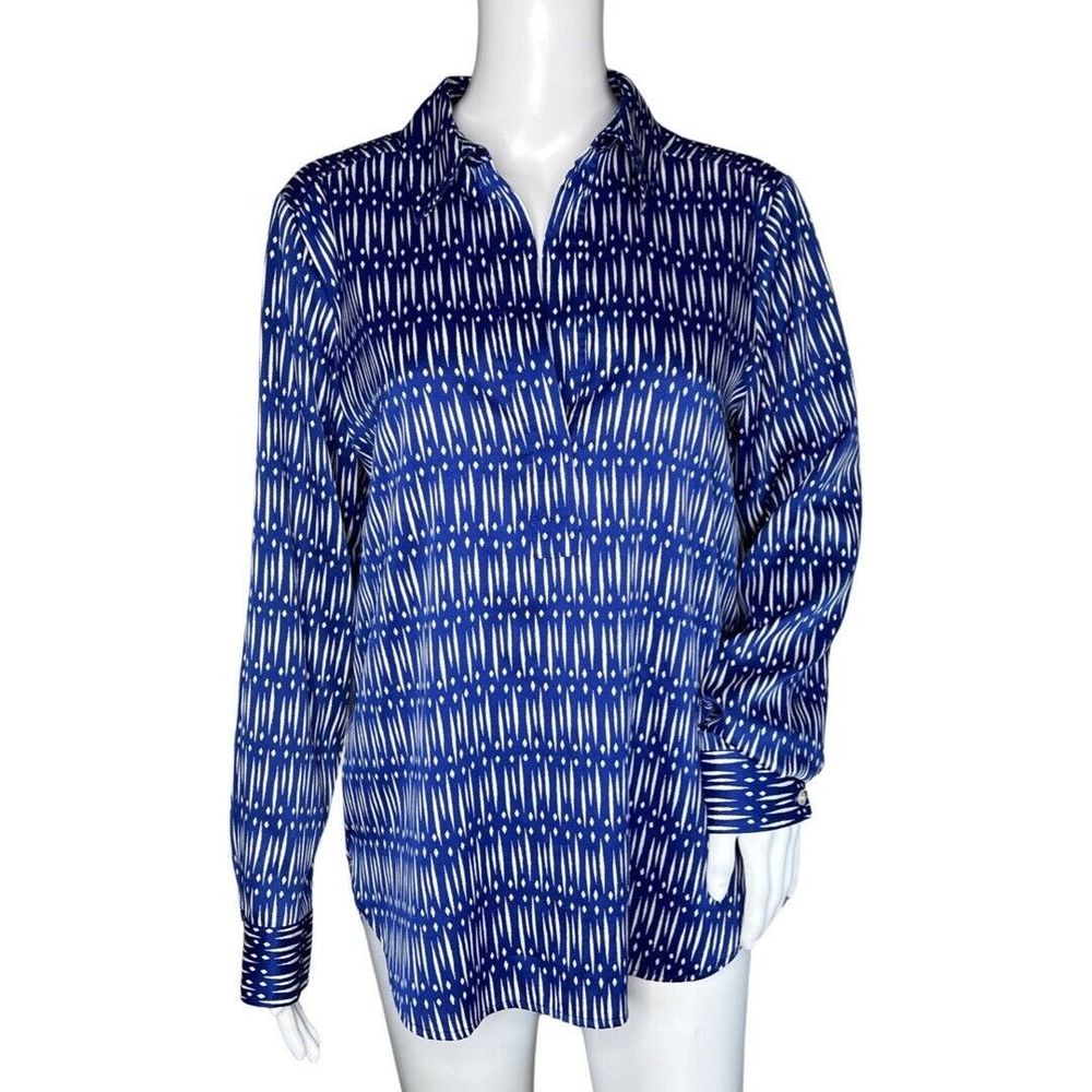 Ann Taylor Shirt Womens Small Blue White Printed‎ Blouse Office Career Casual